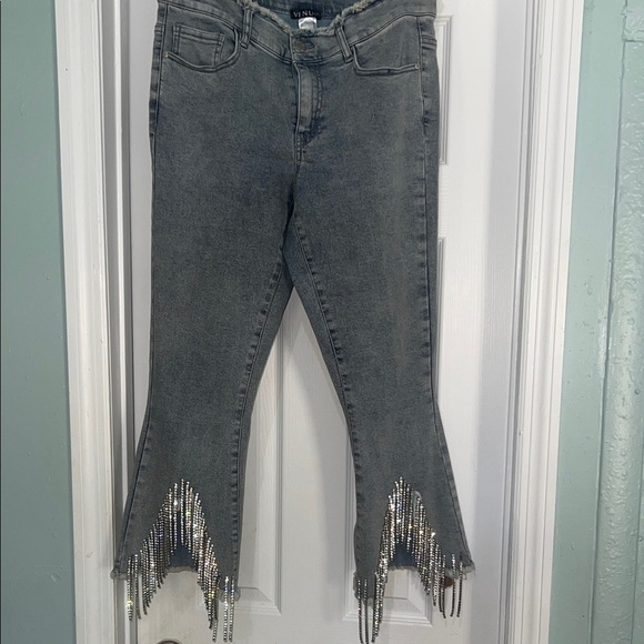 VENUS Gray Flare Jeans with Fringe Accent - Picture 3 of 7